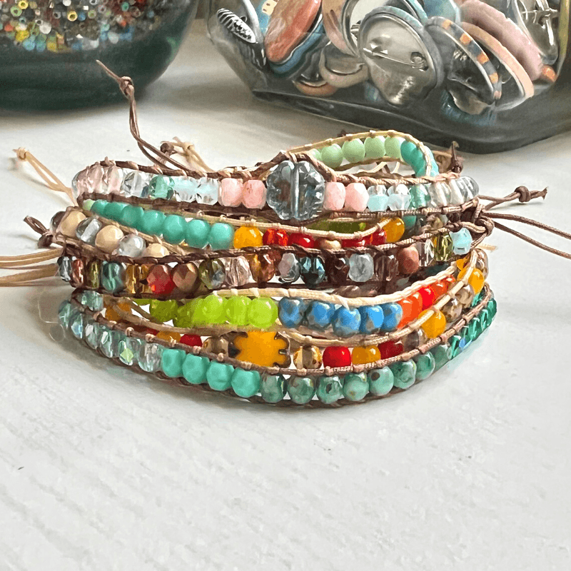 Miyuki & Czech Glass Woven Beaded Adjustable Bracelet - Stones + Paper