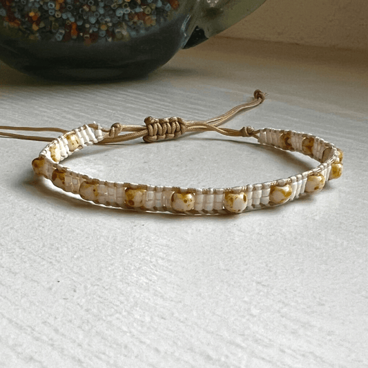 Miyuki & Czech Glass Woven Beaded Adjustable Bracelet - Stones + Paper