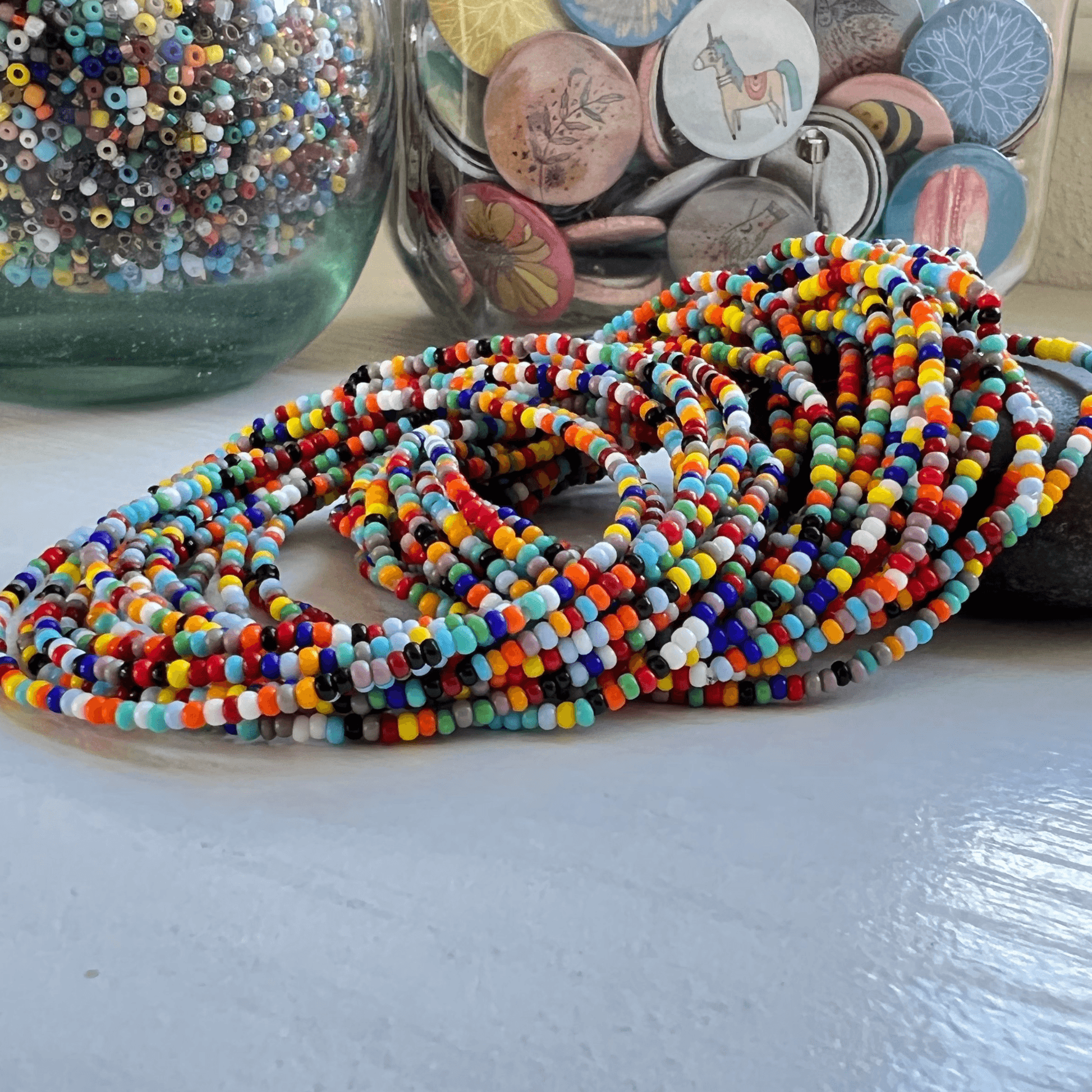 Multi Color Seed Bead Stretch Bracelets - Stones + Paper