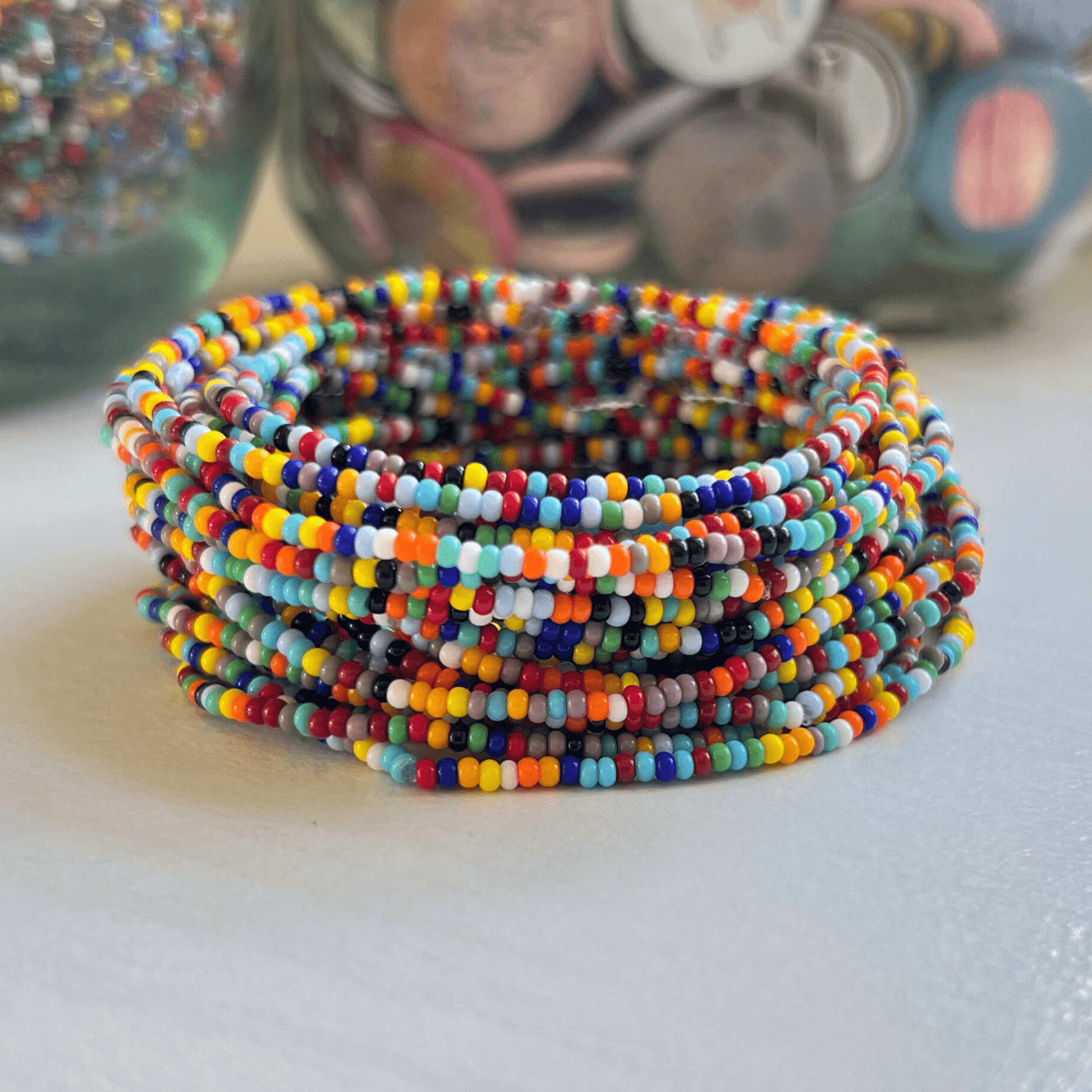 Multi Color Seed Bead Stretch Bracelets - Stones + Paper