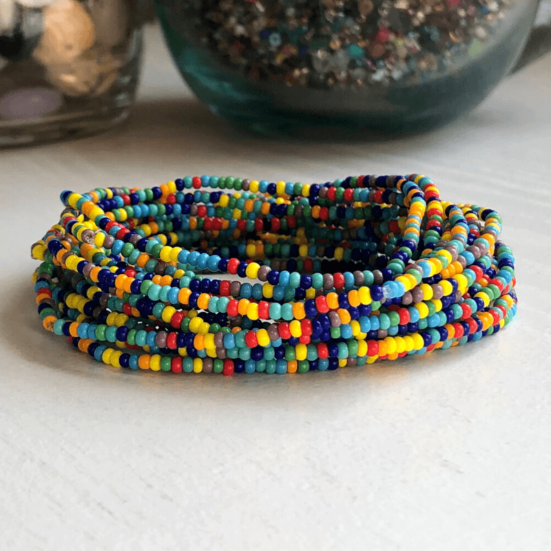 Multi Color Seed Bead Stretch Bracelets- Rainbow - Stones + Paper