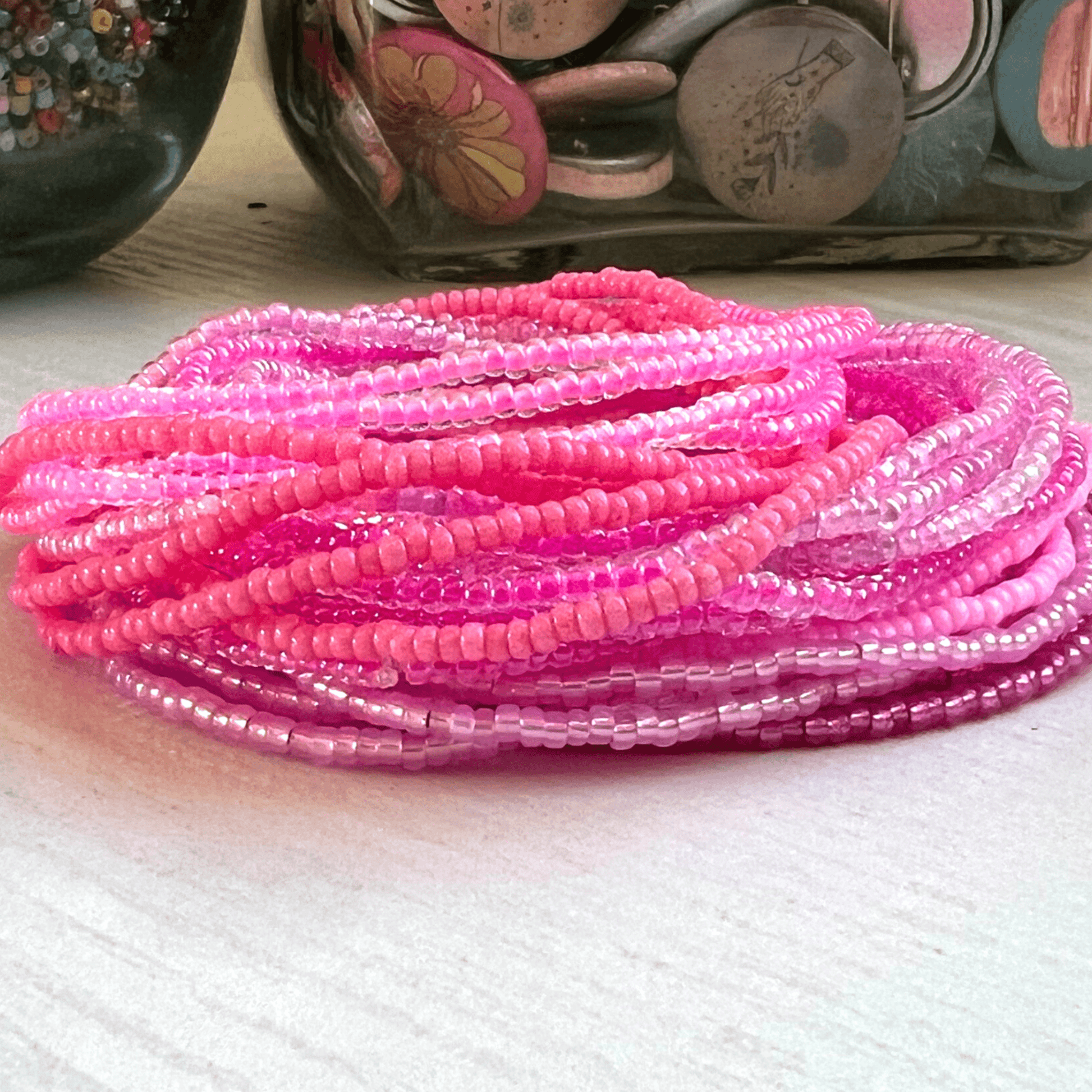 Pink Collection Seed Bead Stretch Bracelets - Stones + Paper