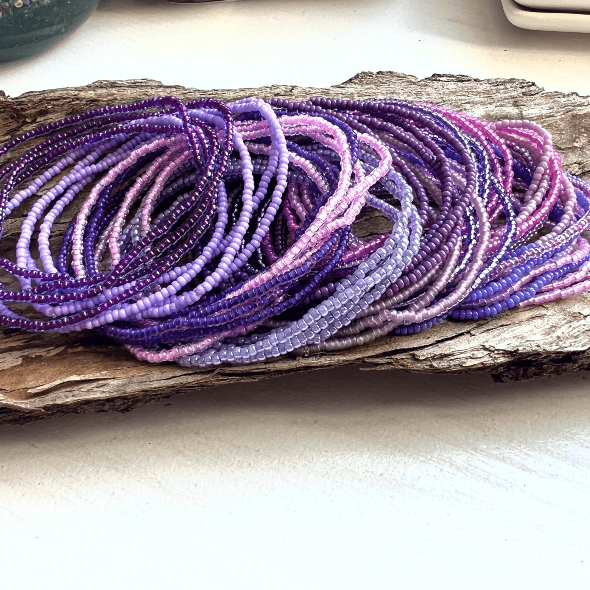 Purple Collection Seed Bead Stretch Bracelets - Stones + Paper