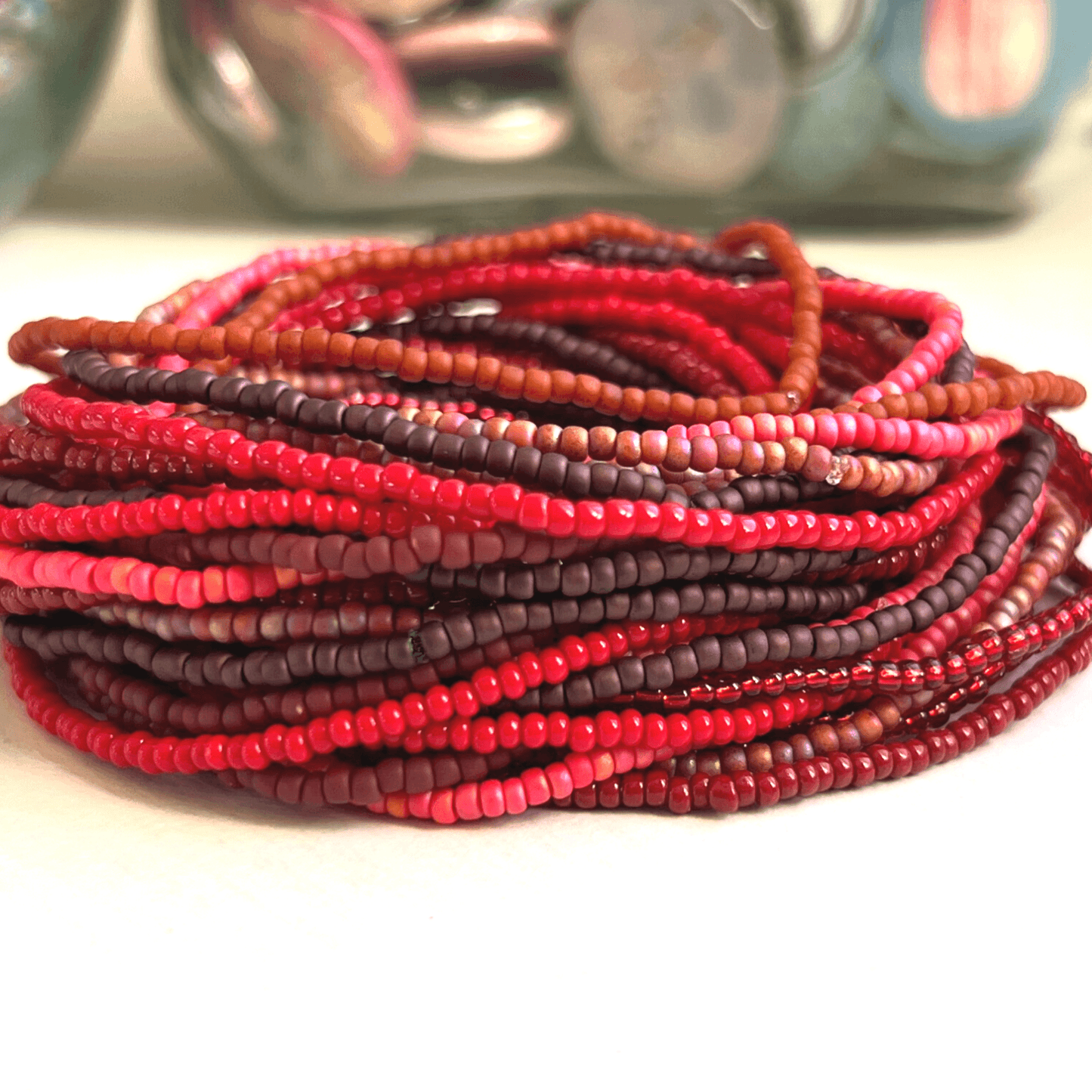 Red Collection Seed Bead Stretch Bracelets - Stones + Paper