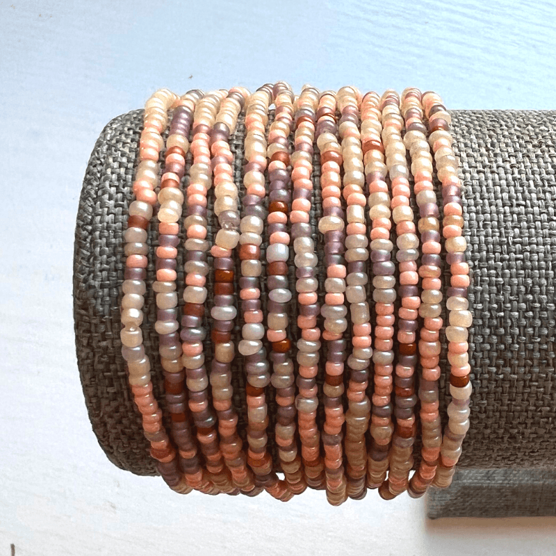 Shell Beach Seed Bead Stretch Bracelets - Stones + Paper