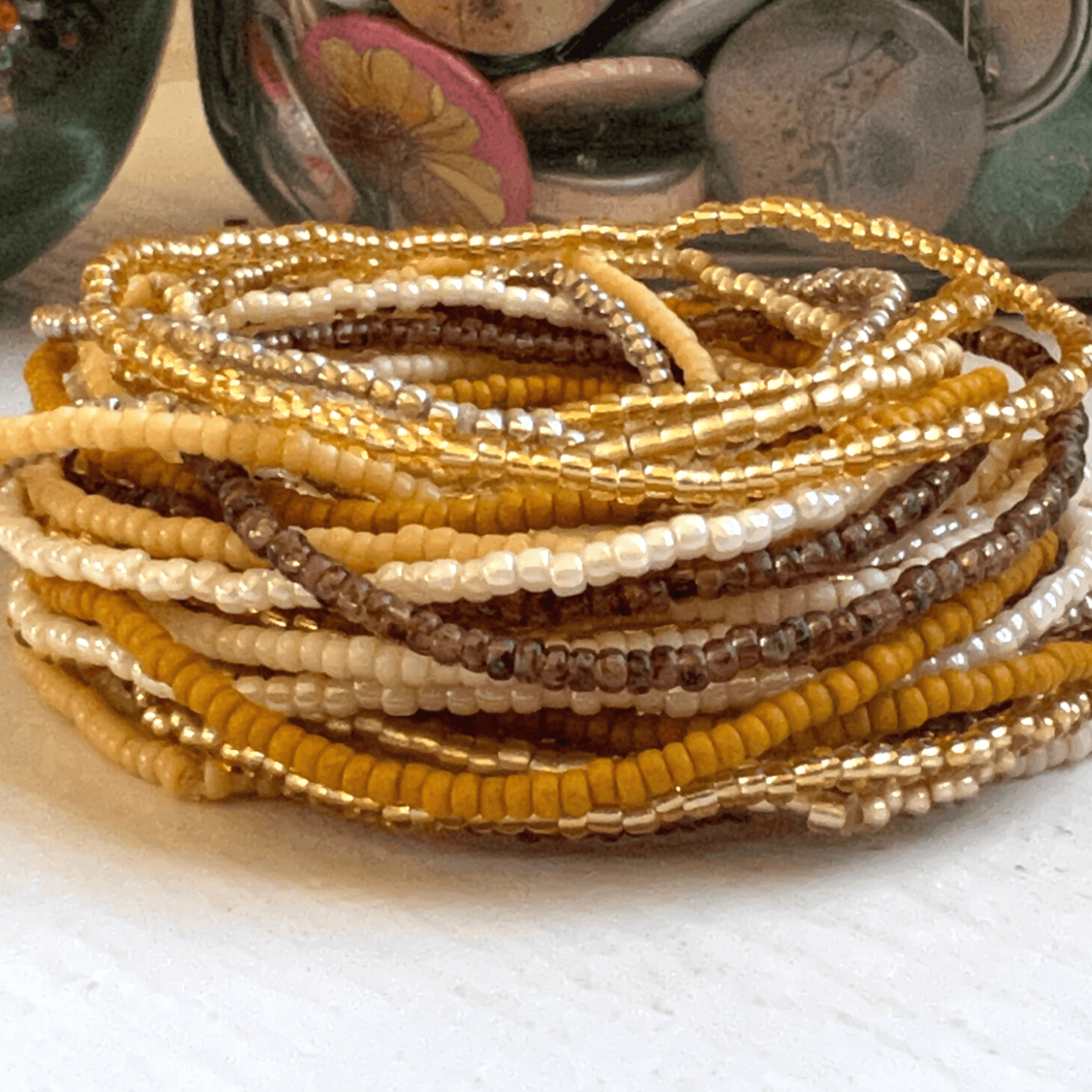 Warm Neutral Collection Seed Bead Stretch Bracelets - Stones + Paper