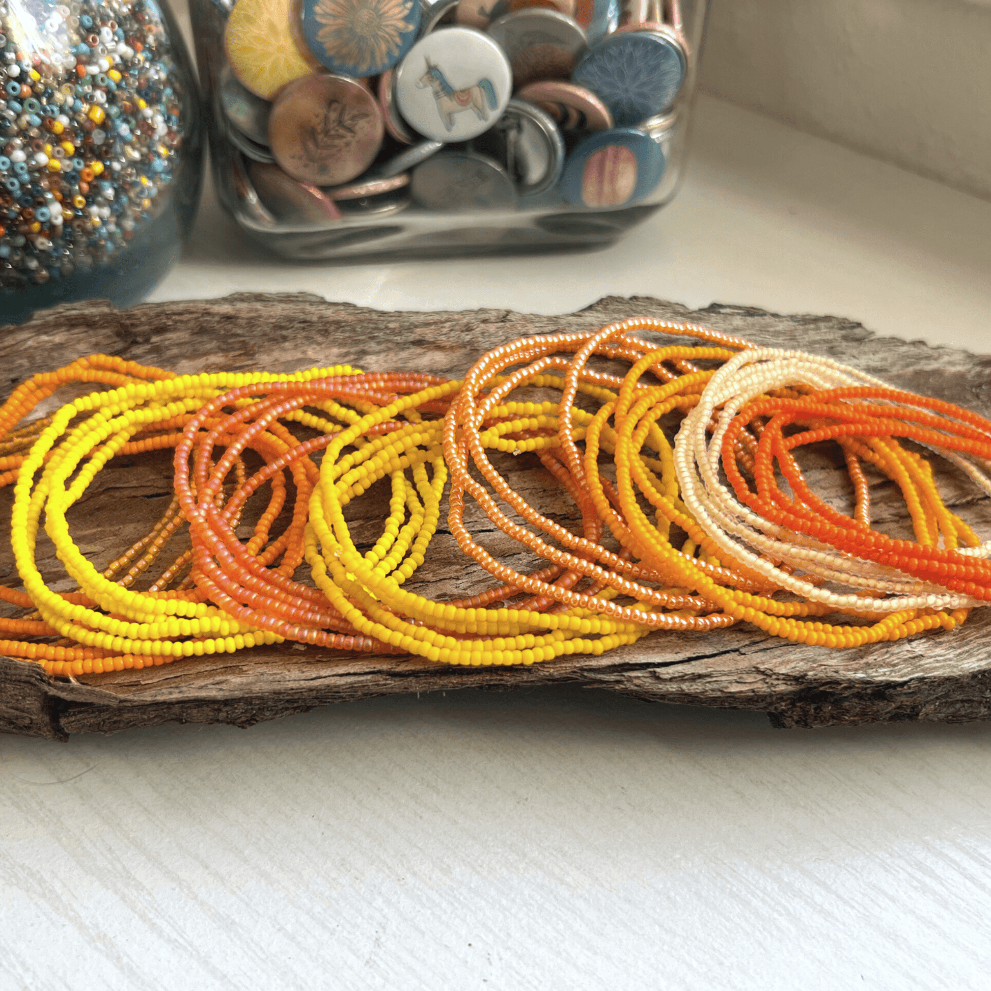 Yellow & Orange Collection Seed Bead Stretch Bracelets - Stones + Paper